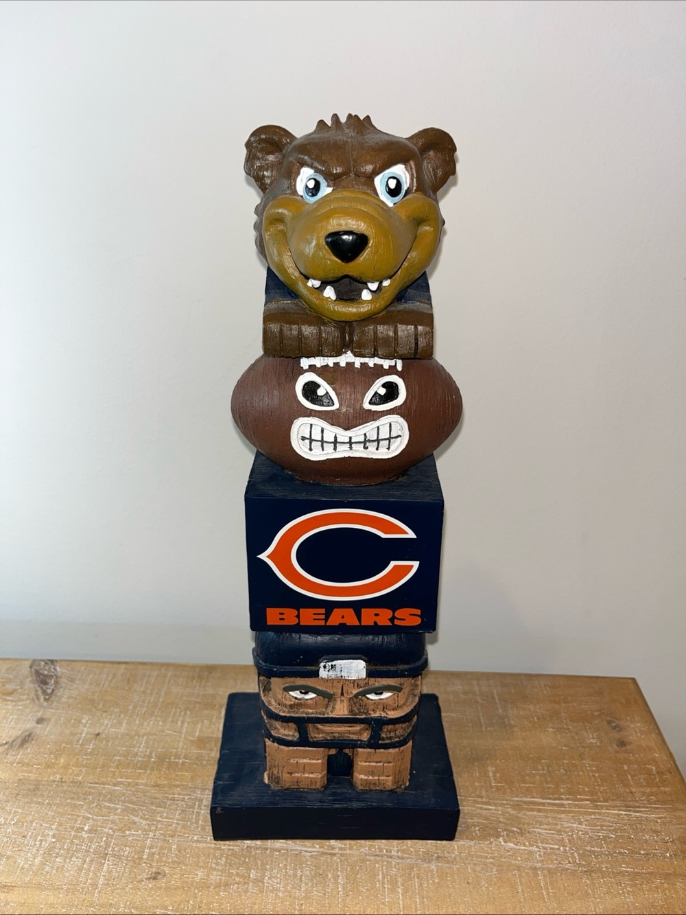 Chicago Bears Themed Wooden Totem - Navy, Orange, Brown NFL